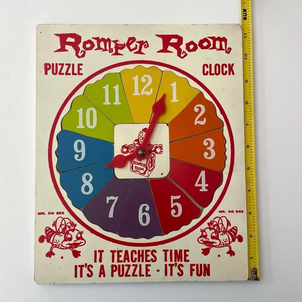 Vintage Romper Room Wood Clock Puzzle Clown and Do Bees Rainbow Rare